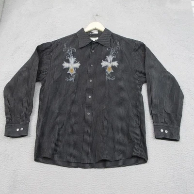 Camisa masculina Eighth Avenue XL preta listra de giz botão para baixo gráfico transversal casual - Imagem 1 de 4