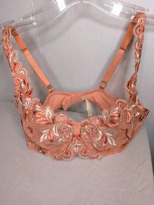 Soma Sensuous Lace Bra 34C Embroidered Orange Sheer Romance Lingerie Fairy Core - Picture 1 of 7
