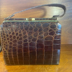 Vintage Brown Crocodile Embossed Leather Handbag Sterling Handbag Co. - Picture 1 of 14