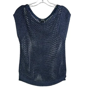 White House Black Market Crochet Top Wmns S Shimmery Blue Cap Sleeve Beach Pool - Picture 1 of 10