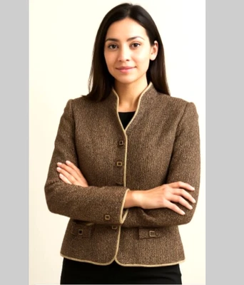 Trajes Tango Mujer Marrón y Tostado Tweed Chaqueta con Botones Estrás Talla 14 Foto 1 de 4