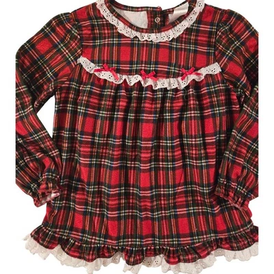 Girls Red Plaid Long Sleeve Dress Ruffle Lace Trim Holiday Fall Toddler Size 5 - Image 1 of 4