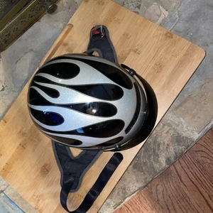 Vega Motorcycle Helmet Half Size XS X-Small Black w/ Silver Glitter Flames DOT - Bild 1 von 24