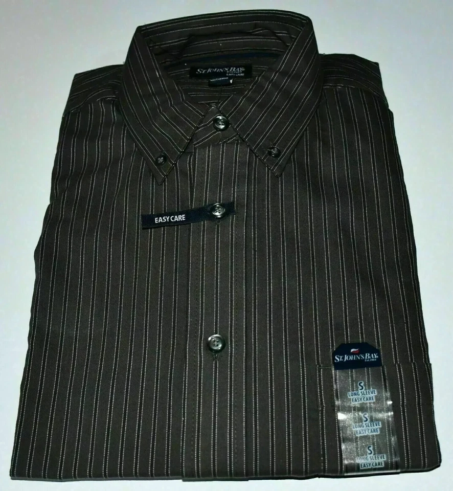 Men's Dress Shirt St. John's Bay Men's Easy Care Striped Long Sleeve forest SM - Image 1 of 1