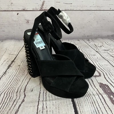 Steve Madden Tacones Mujer 8.5 Negro Jodi Dos Piezas Cuero Tachonado Superior Foto 1 de 4