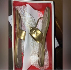 COACH Rikki Metallic Sandal in Bronze Jelly Signature GoldLobster Cla... - Picture 1 of 6