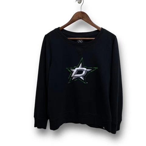 47 Brand Dallas Stars Sequin Logo Scoop Neck Sweatshirt Black Size Large 22x24.5 Cover
