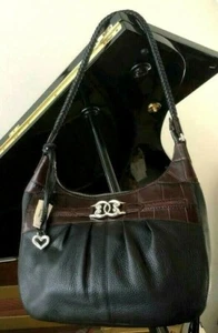 Bolso bolso Brighton Balboa H92229 Black Pebble Leather w. Adornos de chocolate NWT - Imagen 1 de 8