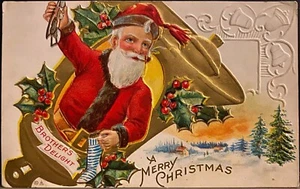 Brother’s Delight ~ Babbo Natale in campana contiene giocattoli per ragazzi ~ cartolina natalizia - Foto 1 di 2