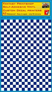  CHEQUERED BLUE SQUARES 8mm ON WHITE Vinyl Sticker Transfers Decals FPRC708BL - Picture 1 of 9