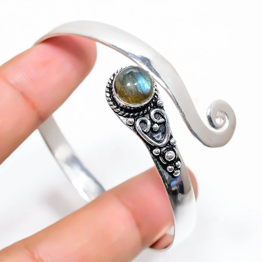 Labradorite Gemstone 925 Sterling Silver Jewelry Cuff Bracelet Adjustable - Image 1 of 1