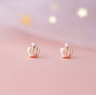 Tiny Rose Gold Royal Crown Pave CZ Stud Earrings