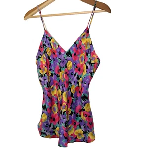 Top Secretly Yours in seta lavabile intimo Cami Negligee M rosa viola floreale NOS - Foto 1 di 13