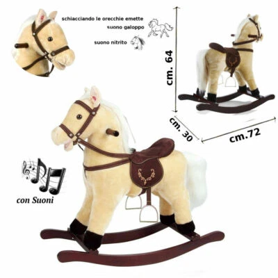 Cavallo a Dondolo Con Suoni Reali Peluche Bambini Gioco Infanzia Idea Regalo