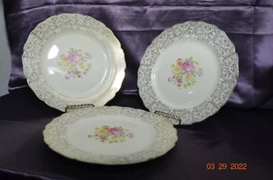 Lot of 3 KEYSTONE CANNONSBURG Pottery Co. LAJEAN 22k Gold Dinner Plates 10"in. - Picture 1 of 12