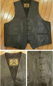 Vintage Phase 2 Biker Motorrad Leder Weste Herren Größe L schwarz gefüttert  - Bild 1 von 5