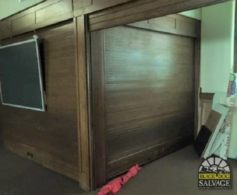 Door, 110" x 120" Oak Roll Up Tambour Door, 1911 Church Salvage Cover