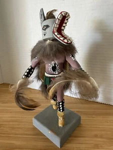 Wolf Kweo 8” HandCraft Wood Kachina Figure Ed Driver 9/83 EC Fur Feathers Vtg - Picture 1 of 16