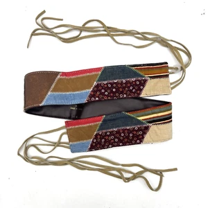 Vintage 00s Y2K No Boundaries Wide Boho Patchwork Suede Tassel Tie Belt XL 34-44 - Picture 1 of 9