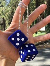 Royal Blue & White Fuzzy Dice! New Product Car or Truck Hand Made in USA King