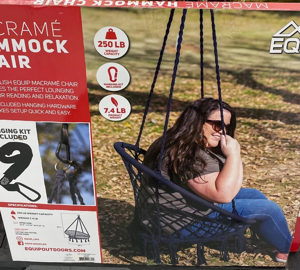 Hamaca de macramé de algodón tejida a mano silla colgante columpio para uso en interiores y exteriores con Foto 1 de 1