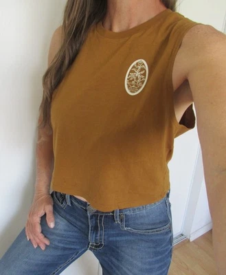 VOLCOM Size M Medium Womens Sleeveless Brown T-Shirt Graphic Crop Top - Image 1 of 4