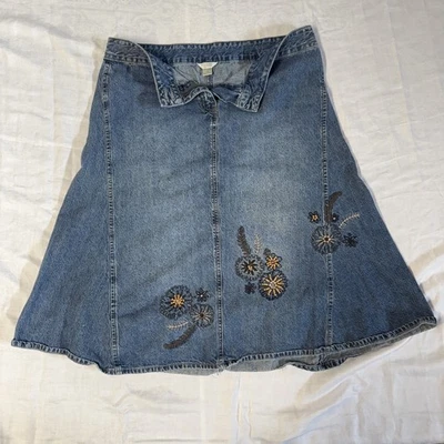 Falda vaquera para mujer Christopher & Banks talla 12 bordada floral Foto 1 de 4