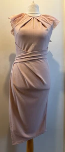 Lipsy Frill Sleeve Dress Keyhole Midi Cap Pleated 12 Uk BNWT £66.95 Nude Pink - Picture 1 of 12