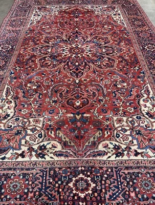8x12 Vintage Hand-Knotted Heriz Rug Antique Handmade Red Worn Oriental - Image 1 of 4