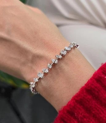 7Ct Lab Grown Diamond Tennis Bracelet Mixed Cut E VS 14K White Gold Over 7.5" - Image 1 of 4