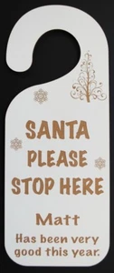 Santa Please Stop Here - Wooden Laser Cut Personalised Door Hanger - Christmas - Picture 1 of 1