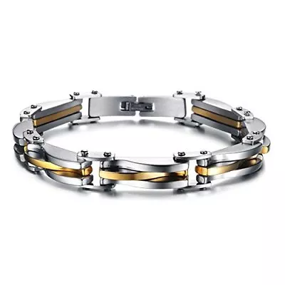 Bracelet Gourmette Homme Acier Inoxydable - Alu argent - Doré à maillon robuste