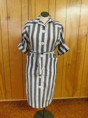 Vestido camisero vintage SERBIN gris crema a rayas etiqueta talla 6) Foto 1 de 4
