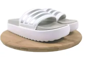 Adidas Platform Sandals Size 10 Slides White Silver Adilette Womens Comfort Foam - Picture 1 of 11