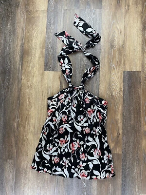 Blusa Halter Casa Blanca Mercado Negro Mujer Talla 2 Floral Plisada ¡Preciosa! Foto 1 de 4