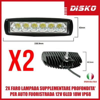 2X FARO LAMPADA SUPPLEMENTARE PROFONDITA' PER AUTO FUORISTRADA 12V 6LED 18W IP68 - Immagine 1 di 4