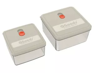 QG Set of 2 Square Plastic Food Storage Container with Lid 70 & 40 oz Grey/ Red - Picture 1 of 1