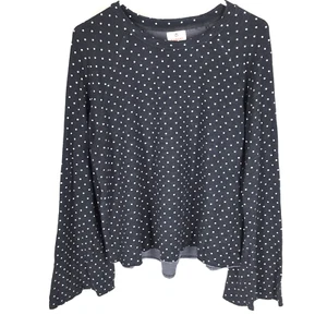 Anthropologie Sundry Polka Dot Pullover Sweatshirt 3 US L Black Flare Sleeve - Picture 1 of 5