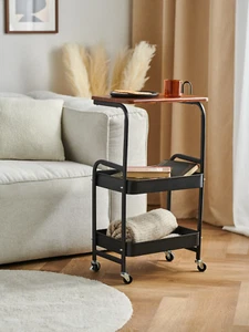 Beistelltisch Sofatisch Kaffeetisch Betttisch Laptoptisch Stahl Holz mit Rollen - Bild 1 von 3
