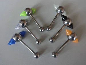 ZUNGE SPIKE ACRYLIC HAMMER 8x18,5 black orange creme glitter tongue 14G 6mm - Bild 1 von 7