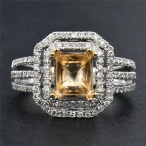 Custom Emerald Cut 8x6MM Natural Diamond Semi Mount Ring Split Shank 14K Gold - Picture 1 of 4