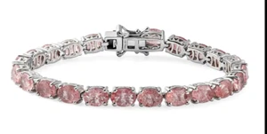 Strawberry Cherry Quartz Tennis Bracelet in Platinum Over Sterling Silver 7 Inch - Picture 1 of 6
