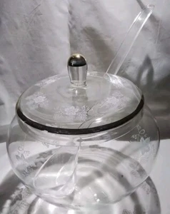 Glas Bowle Bowletopf Weinlaub Dekor weiß Goldrand - Bild 1 von 3