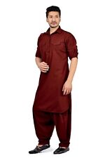 Pakistani Men’s Cotton Marron Pathani Kurta Salwar Casual Shirt Pajama Pant Set
