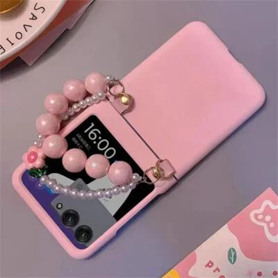 Para Motorola Razr+2024 2023 Estuche Ultra Lujo Flor Perla Pulsera Cadena  Foto 1 de 4