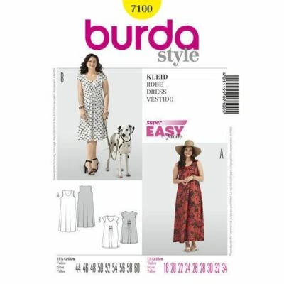 Burda Sewing Pattern 7100 Women's 18-34 Easy Loose Fitting Swing Dress inc Maxi - image 1 of 3