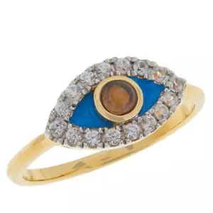 Anello Meher's Jewelry placcato oro opale nero e zirconi bianchi pietra preziosa malocchio - Foto 1 di 2