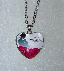RED ROSE LOVE MOM VALENTINE MOTHERS DAY BIRTHDAY Silver necklace crystal pendant - Picture 1 of 8