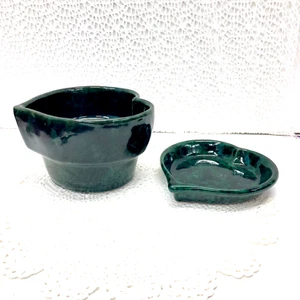 Vintage Bennington Pottery Heart Baker Bowl and Dish Green Black Agate 1948 - Picture 1 of 7