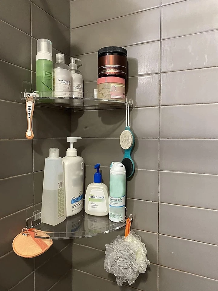 Акриловая угловая полка для душа с крючками упаковка 2 шт., клейкая настенная Ba... - Изображение 1 из 1